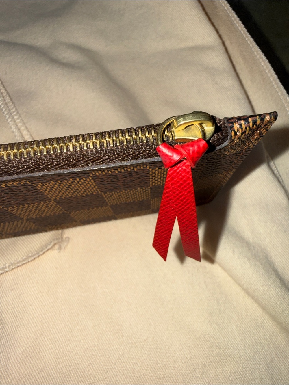 Louis Vuitton Brown Damier Ebene Checkered Wallet with Red Snap - Picture 10 of 11
